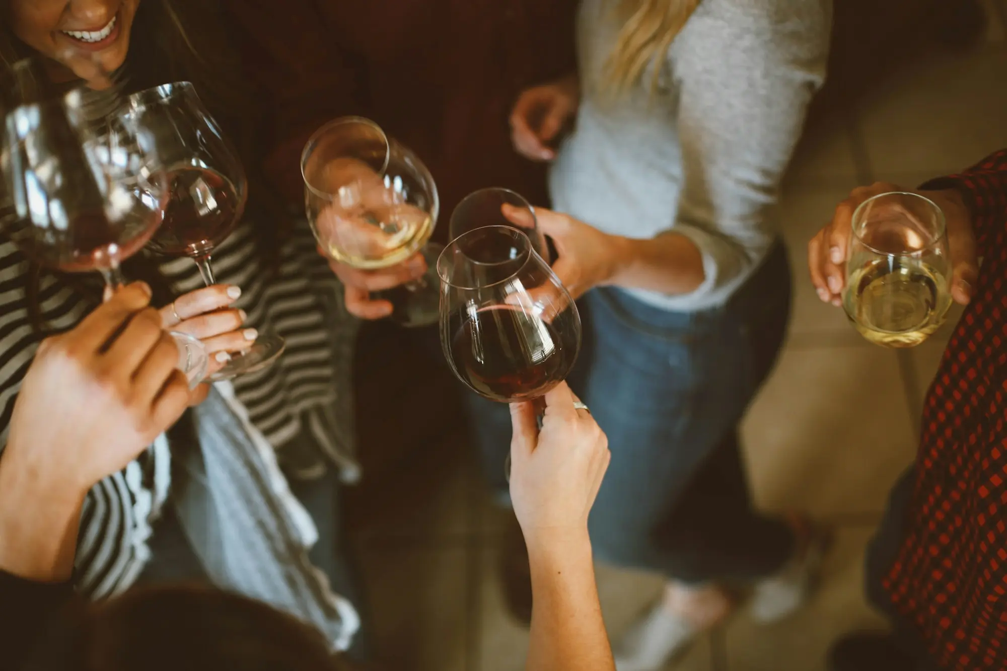 Invitați ciocnind pahare de vin la petrecere